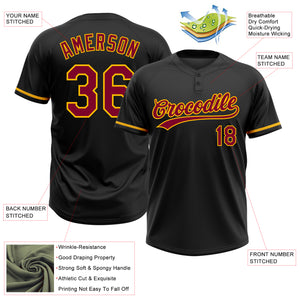 Custom Black Maroon-Gold Two-Button Unisex Softball Jersey