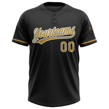 Load image into Gallery viewer, Custom Black Old Gold-White Two-Button Unisex Softball Jersey
