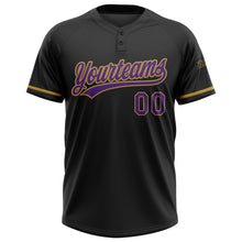 Load image into Gallery viewer, Custom Black Purple-Old Gold Two-Button Unisex Softball Jersey
