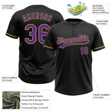 Load image into Gallery viewer, Custom Black Purple-Old Gold Two-Button Unisex Softball Jersey
