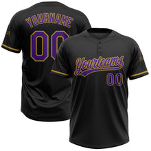 Load image into Gallery viewer, Custom Black Purple-Old Gold Two-Button Unisex Softball Jersey
