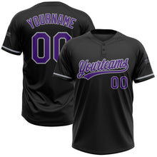 Load image into Gallery viewer, Custom Black Purple-Gray Two-Button Unisex Softball Jersey
