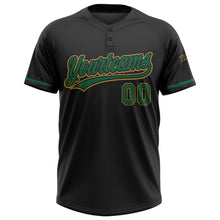 Load image into Gallery viewer, Custom Black Kelly Green-Old Gold Two-Button Unisex Softball Jersey
