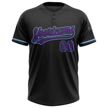 Load image into Gallery viewer, Custom Black Purple-Light Blue Two-Button Unisex Softball Jersey
