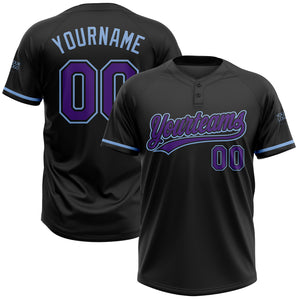 Custom Black Purple-Light Blue Two-Button Unisex Softball Jersey