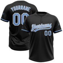 Load image into Gallery viewer, Custom Black Light Blue-White Two-Button Unisex Softball Jersey
