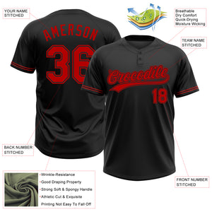 Custom Black Red Two-Button Unisex Softball Jersey