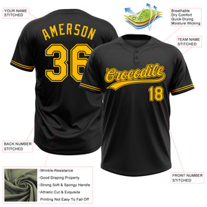 Custom Black Gold Two-Button Unisex Softball Jersey