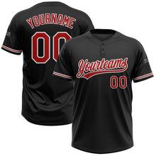 Load image into Gallery viewer, Custom Black Red-White Two-Button Unisex Softball Jersey
