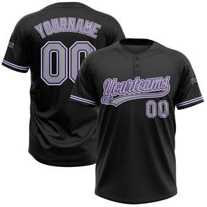 Custom Black Gray-Purple Two-Button Unisex Softball Jersey