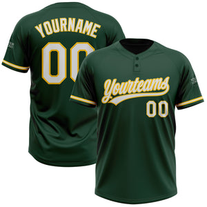 Custom Green White-Yellow Two-Button Unisex Softball Jersey