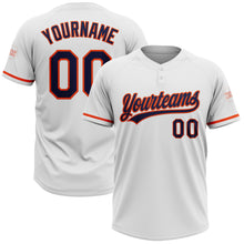 Load image into Gallery viewer, Custom White Navy-Orange Two-Button Unisex Softball Jersey
