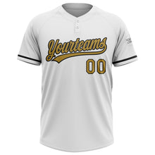 Load image into Gallery viewer, Custom White Old Gold-Black Two-Button Unisex Softball Jersey
