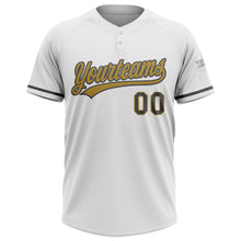 Load image into Gallery viewer, Custom White Steel Gray-Old Gold Two-Button Unisex Softball Jersey
