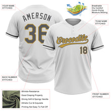 Load image into Gallery viewer, Custom White Steel Gray-Old Gold Two-Button Unisex Softball Jersey
