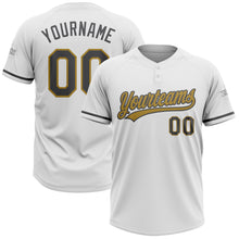 Load image into Gallery viewer, Custom White Steel Gray-Old Gold Two-Button Unisex Softball Jersey
