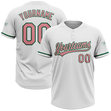 Load image into Gallery viewer, Custom White Medium Pink-Kelly Green Two-Button Unisex Softball Jersey
