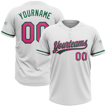 Load image into Gallery viewer, Custom White Pink-Kelly Green Two-Button Unisex Softball Jersey
