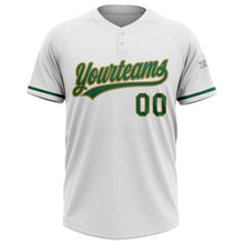 Load image into Gallery viewer, Custom White Kelly Green-Old Gold Two-Button Unisex Softball Jersey
