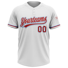 Load image into Gallery viewer, Custom White Red-Light Blue Two-Button Unisex Softball Jersey
