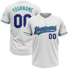 Load image into Gallery viewer, Custom White Purple-Teal Two-Button Unisex Softball Jersey
