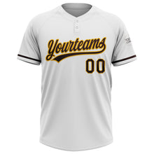 Load image into Gallery viewer, Custom White Brown-Gold Two-Button Unisex Softball Jersey
