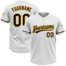 Load image into Gallery viewer, Custom White Brown-Gold Two-Button Unisex Softball Jersey
