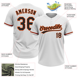 Custom White Black-Orange Two-Button Unisex Softball Jersey