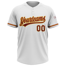 Load image into Gallery viewer, Custom White Crimson-Gold Two-Button Unisex Softball Jersey
