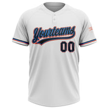 Load image into Gallery viewer, Custom White Black Electric Blue-Orange Two-Button Unisex Softball Jersey
