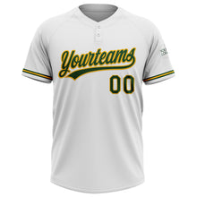 Load image into Gallery viewer, Custom White Green-Gold Two-Button Unisex Softball Jersey
