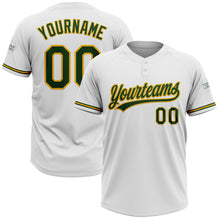 Load image into Gallery viewer, Custom White Green-Gold Two-Button Unisex Softball Jersey
