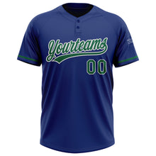 Load image into Gallery viewer, Custom Royal Kelly Green-White Two-Button Unisex Softball Jersey
