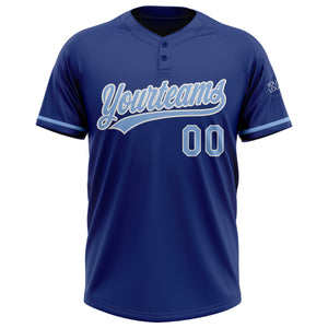 Custom Royal Light Blue-White Two-Button Unisex Softball Jersey