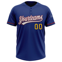 Load image into Gallery viewer, Custom Royal Yellow-Crimson Two-Button Unisex Softball Jersey
