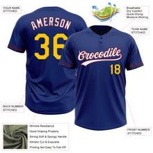 Load image into Gallery viewer, Custom Royal Yellow-Crimson Two-Button Unisex Softball Jersey
