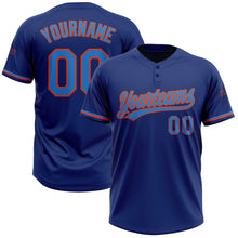 Load image into Gallery viewer, Custom Royal Powder Blue-Orange Two-Button Unisex Softball Jersey
