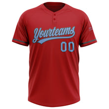 Load image into Gallery viewer, Custom Red Light Blue-Steel Gray Two-Button Unisex Softball Jersey
