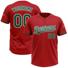 Load image into Gallery viewer, Custom Red Kelly Green-White Two-Button Unisex Softball Jersey
