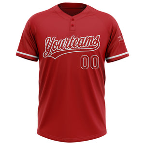 Custom Red White Two-Button Unisex Softball Jersey