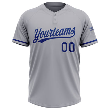 Custom Gray Royal Two-Button Unisex Softball Jersey