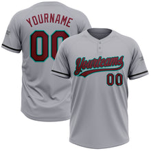 Load image into Gallery viewer, Custom Gray Crimson Black-Aqua Two-Button Unisex Softball Jersey
