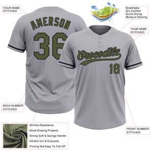 Custom Gray Olive-Black Two-Button Unisex Softball Jersey