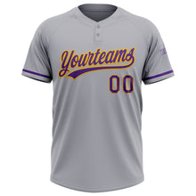 Load image into Gallery viewer, Custom Gray Purple-Gold Two-Button Unisex Softball Jersey
