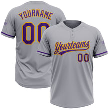 Load image into Gallery viewer, Custom Gray Purple-Gold Two-Button Unisex Softball Jersey
