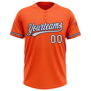 Custom Orange White-Navy Two-Button Unisex Softball Jersey