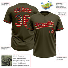 Load image into Gallery viewer, Custom Olive Vintage USA Flag-Red Salute To Service Two-Button Unisex Softball Jersey
