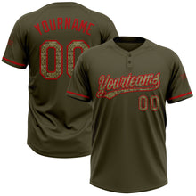 Load image into Gallery viewer, Custom Olive Camo-Red Salute To Service Two-Button Unisex Softball Jersey
