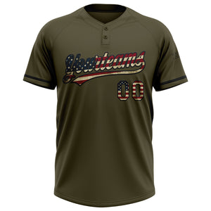 Custom Olive Vintage USA Flag-Black Salute To Service Two-Button Unisex Softball Jersey