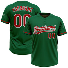 Load image into Gallery viewer, Custom Kelly Green Red-White Two-Button Unisex Softball Jersey
